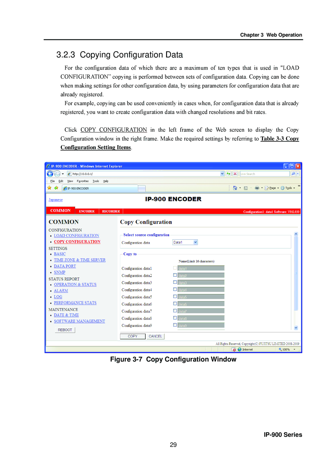 Fujitsu V01 manual Copying Configuration Data, Copy Configuration Window 