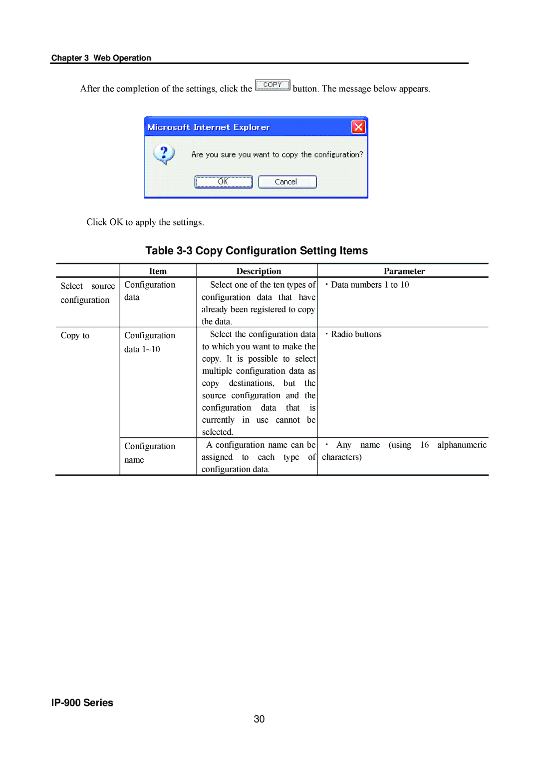 Fujitsu V01 manual Copy Configuration Setting Items 