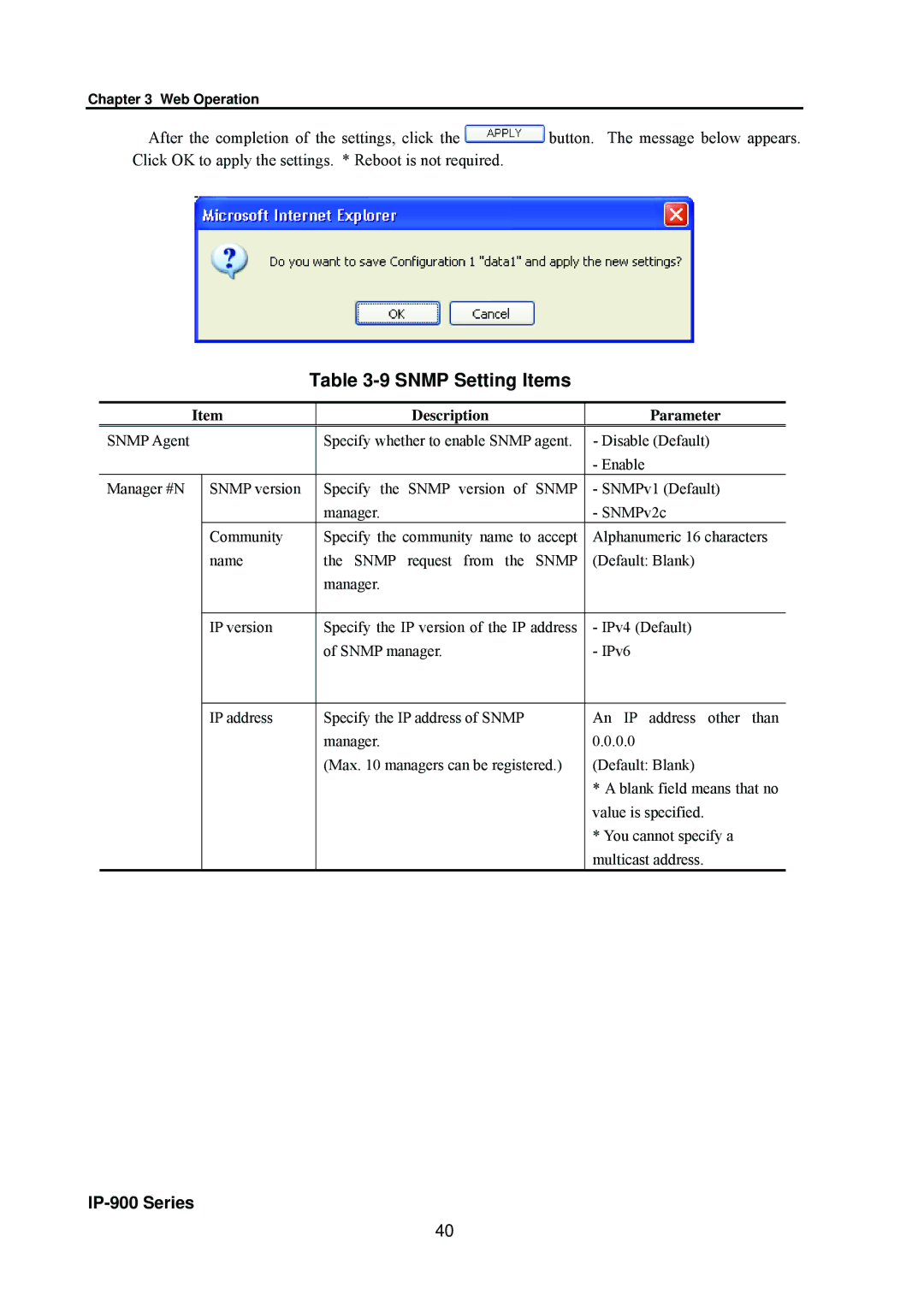 Fujitsu V01 manual Snmp Setting Items 