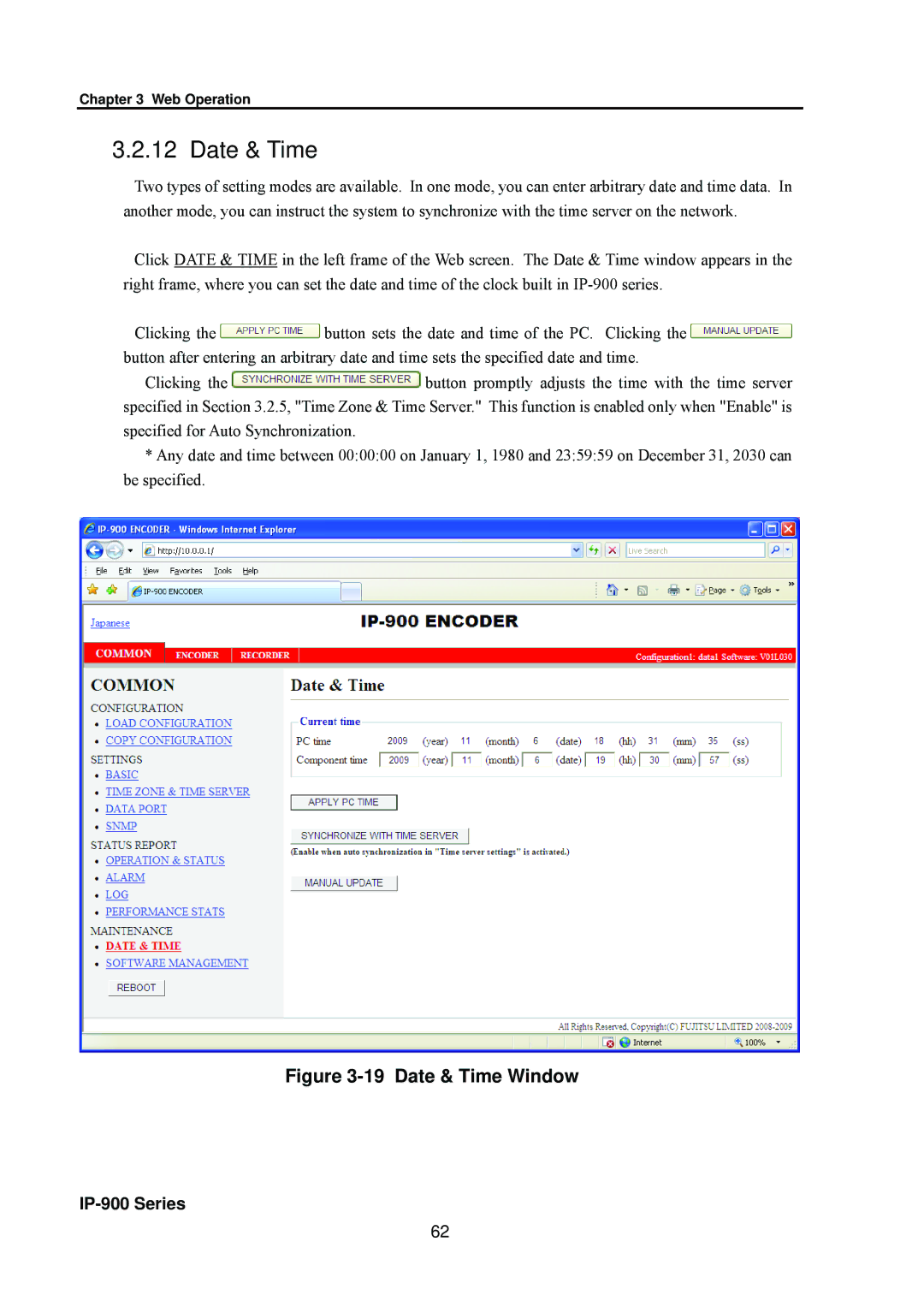 Fujitsu V01 manual Date & Time Window 