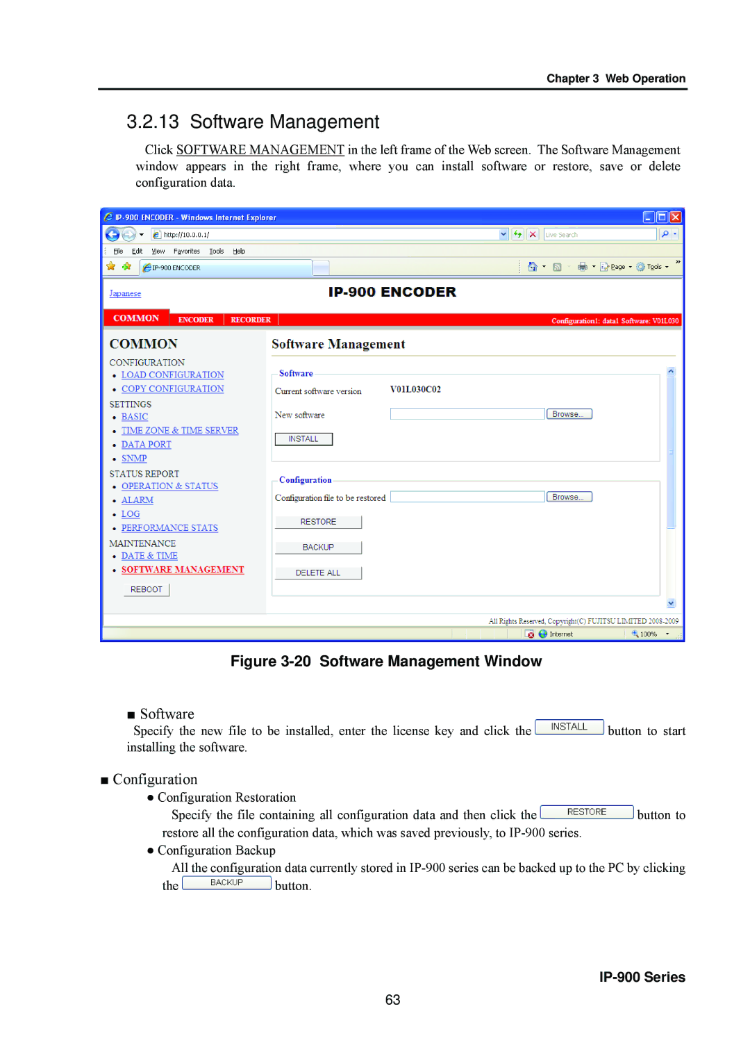 Fujitsu V01 manual Software Management Window 