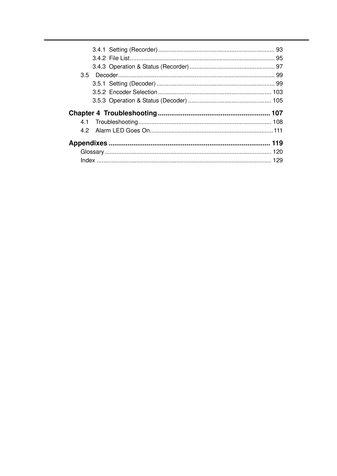 Fujitsu V01 manual Troubleshooting 107, Appendixes 119 