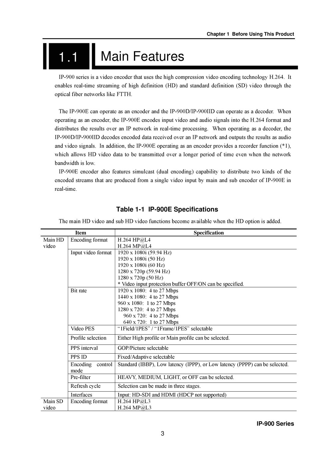 Fujitsu V01 manual Main Features, IP-900E Specifications, Pps Id 