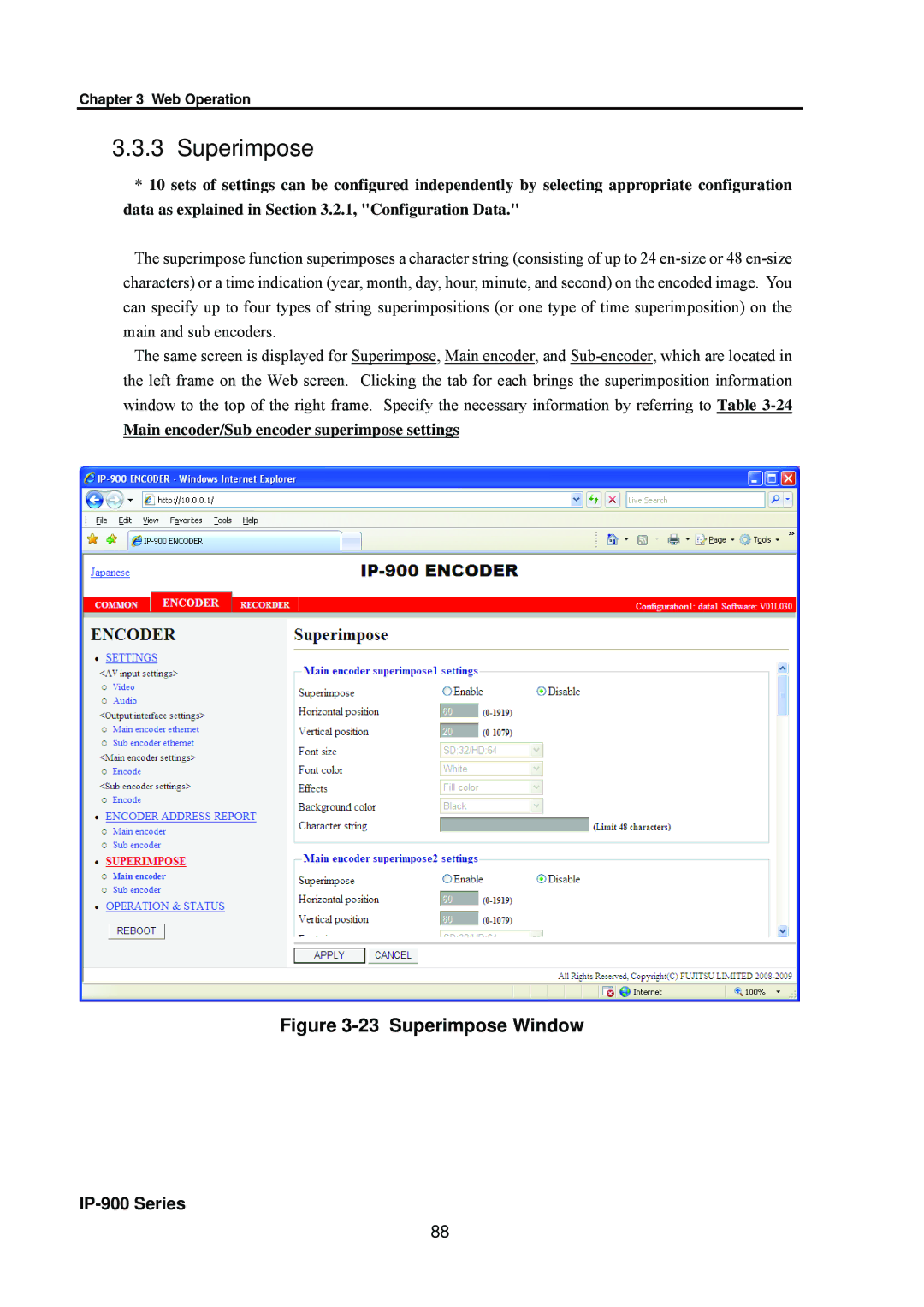 Fujitsu V01 manual Superimpose Window 