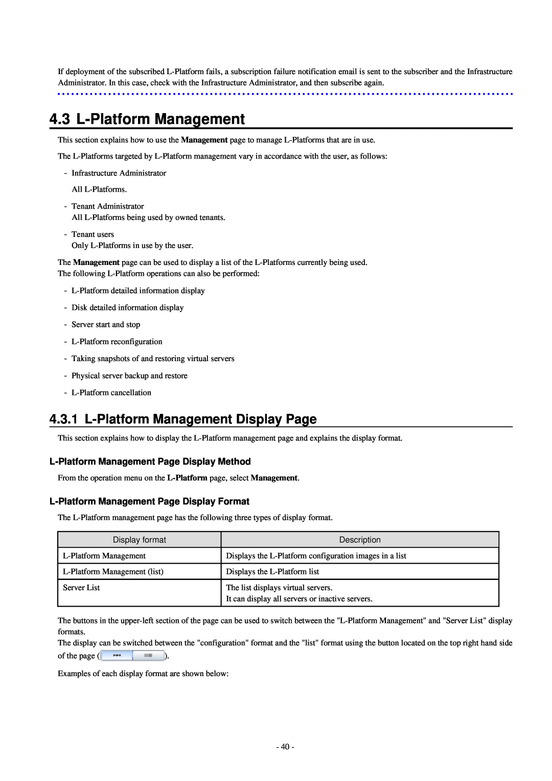 Fujitsu V3.0.0 manual L-Platform Management Display Page, L-Platform Management Page Display Method 