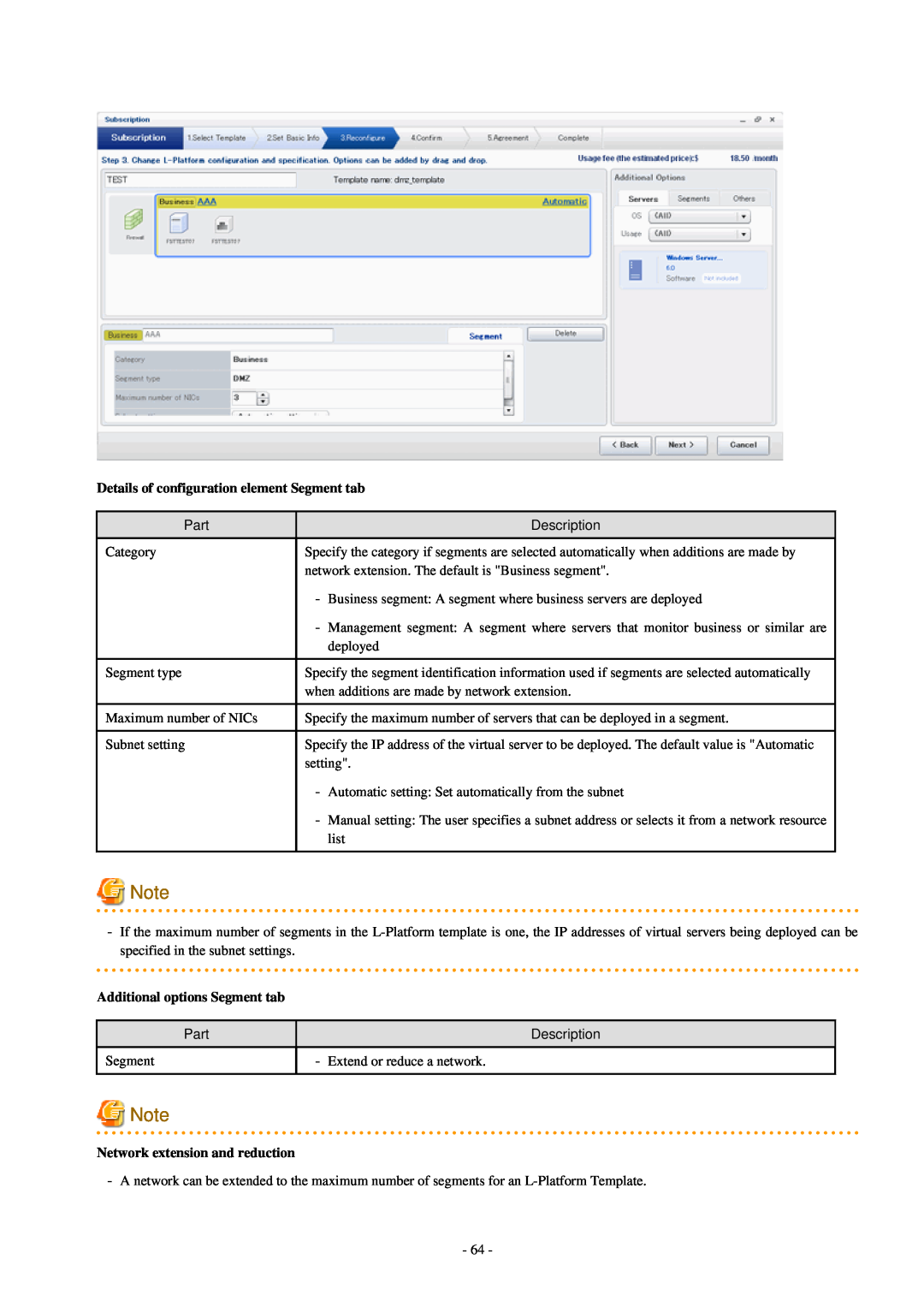 Fujitsu V3.0.0 manual Details of configuration element Segment tab, Additional options Segment tab 