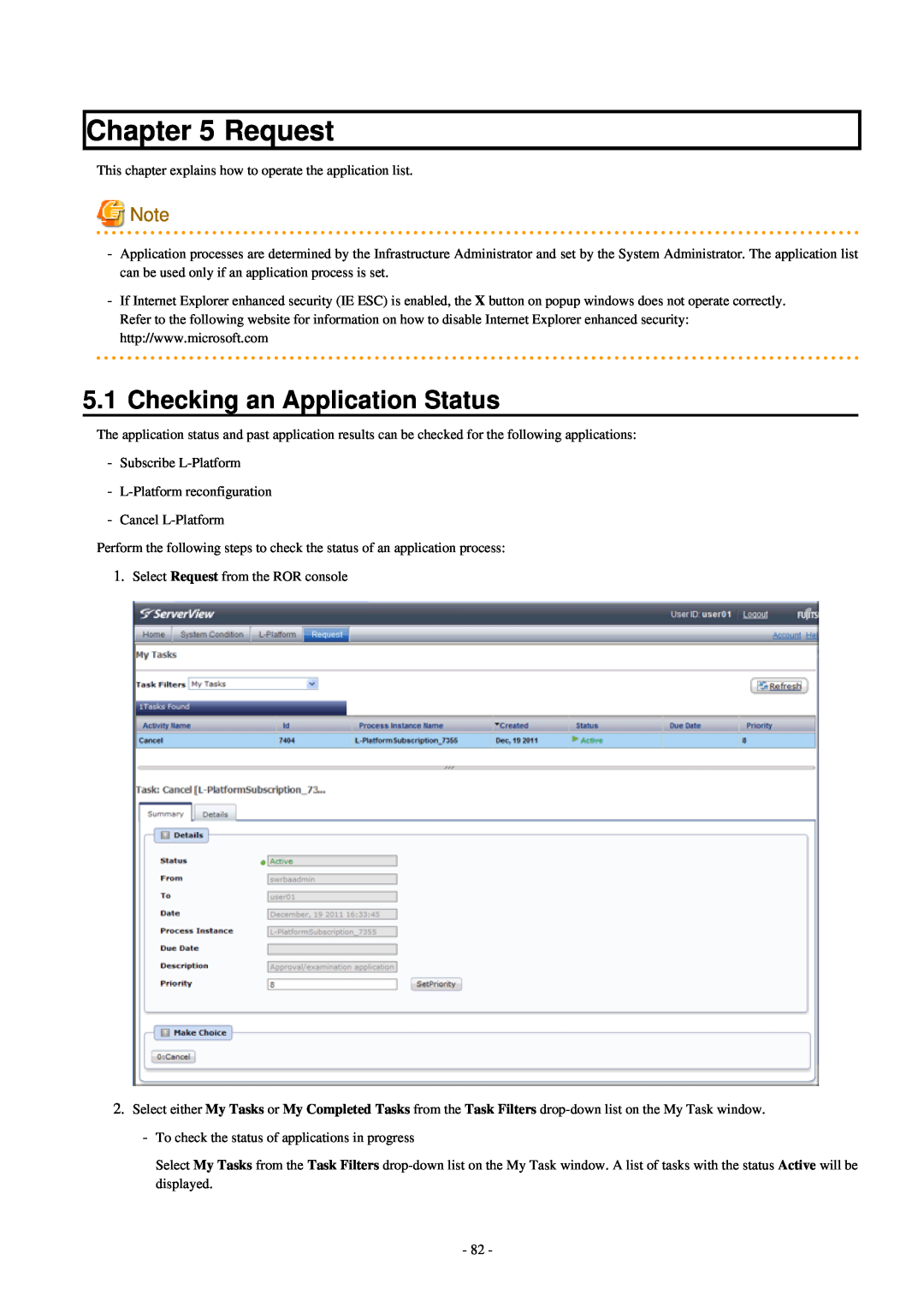 Fujitsu V3.0.0 manual Request, Checking an Application Status 