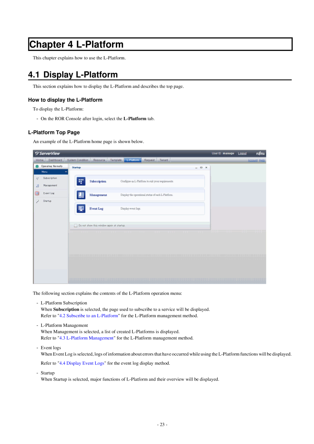 Fujitsu V3.0.0 manual Display L-Platform, How to display the L-Platform, Platform Top 