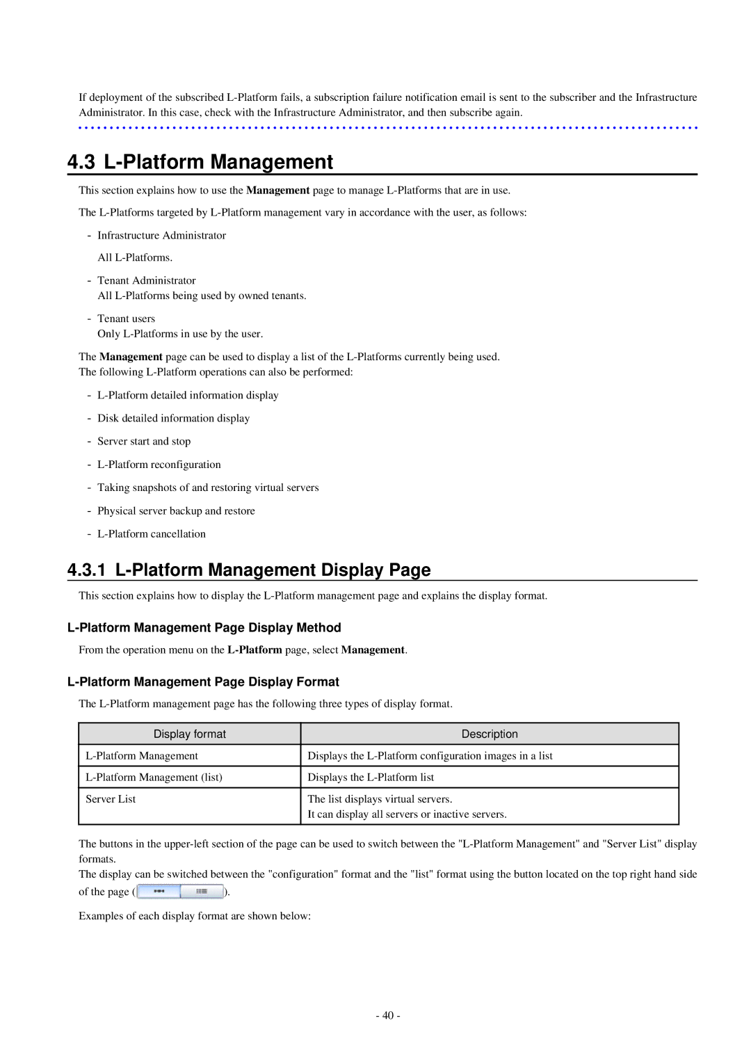 Fujitsu V3.0.0 manual Platform Management Display, Platform Management Page Display Method 