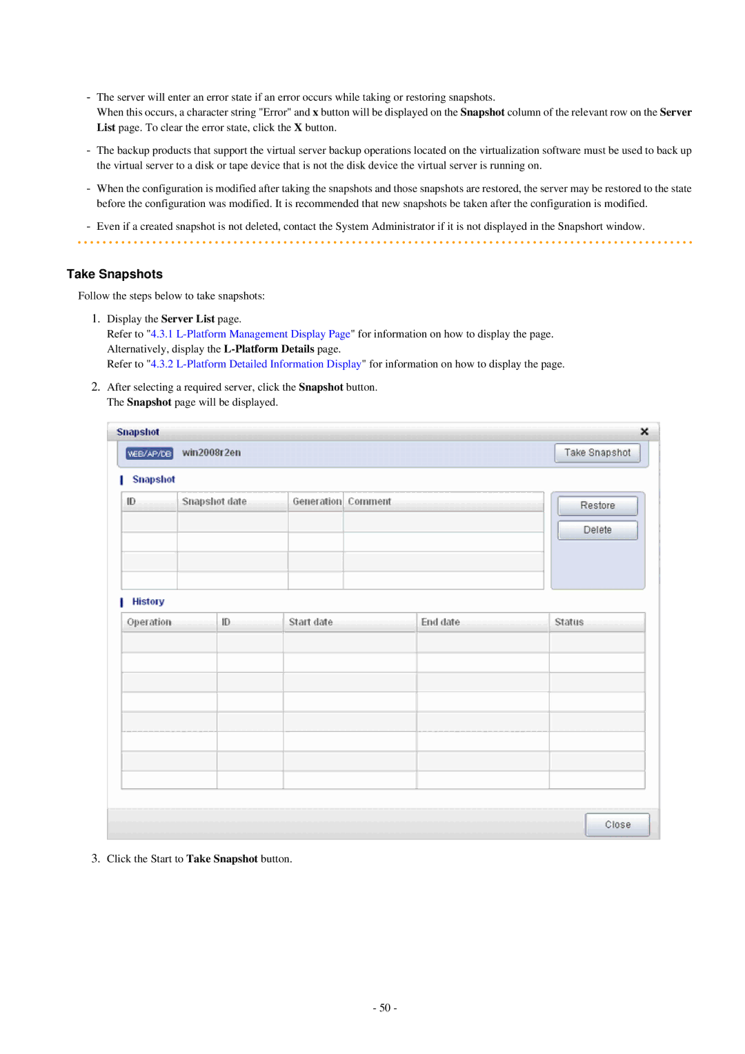 Fujitsu V3.0.0 manual Take Snapshots 