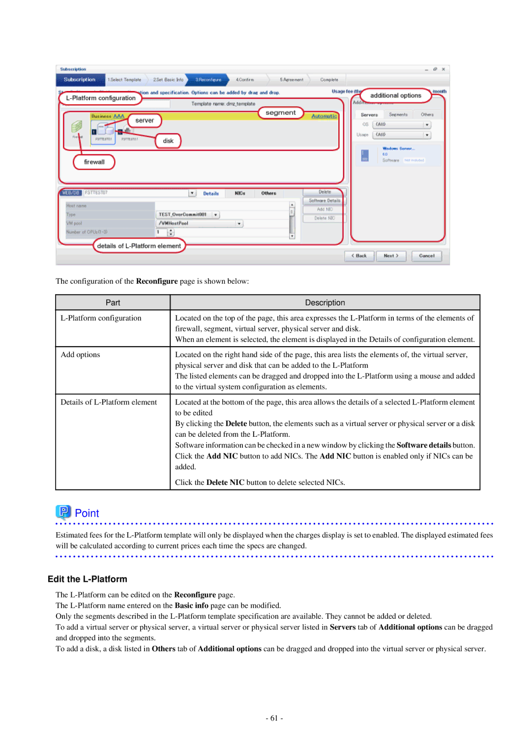 Fujitsu V3.0.0 manual Edit the L-Platform, Part Description 