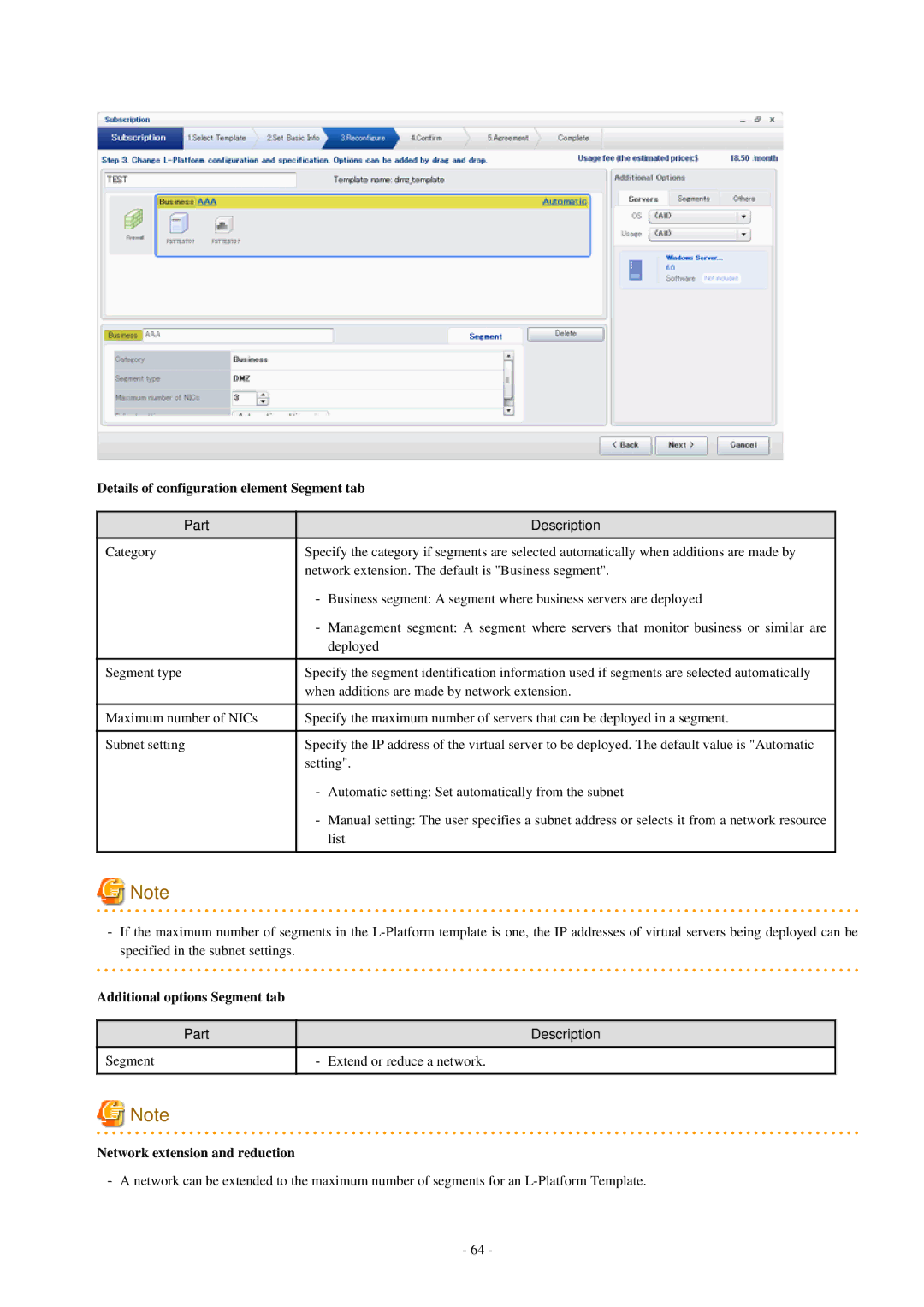 Fujitsu V3.0.0 manual Details of configuration element Segment tab, Additional options Segment tab 