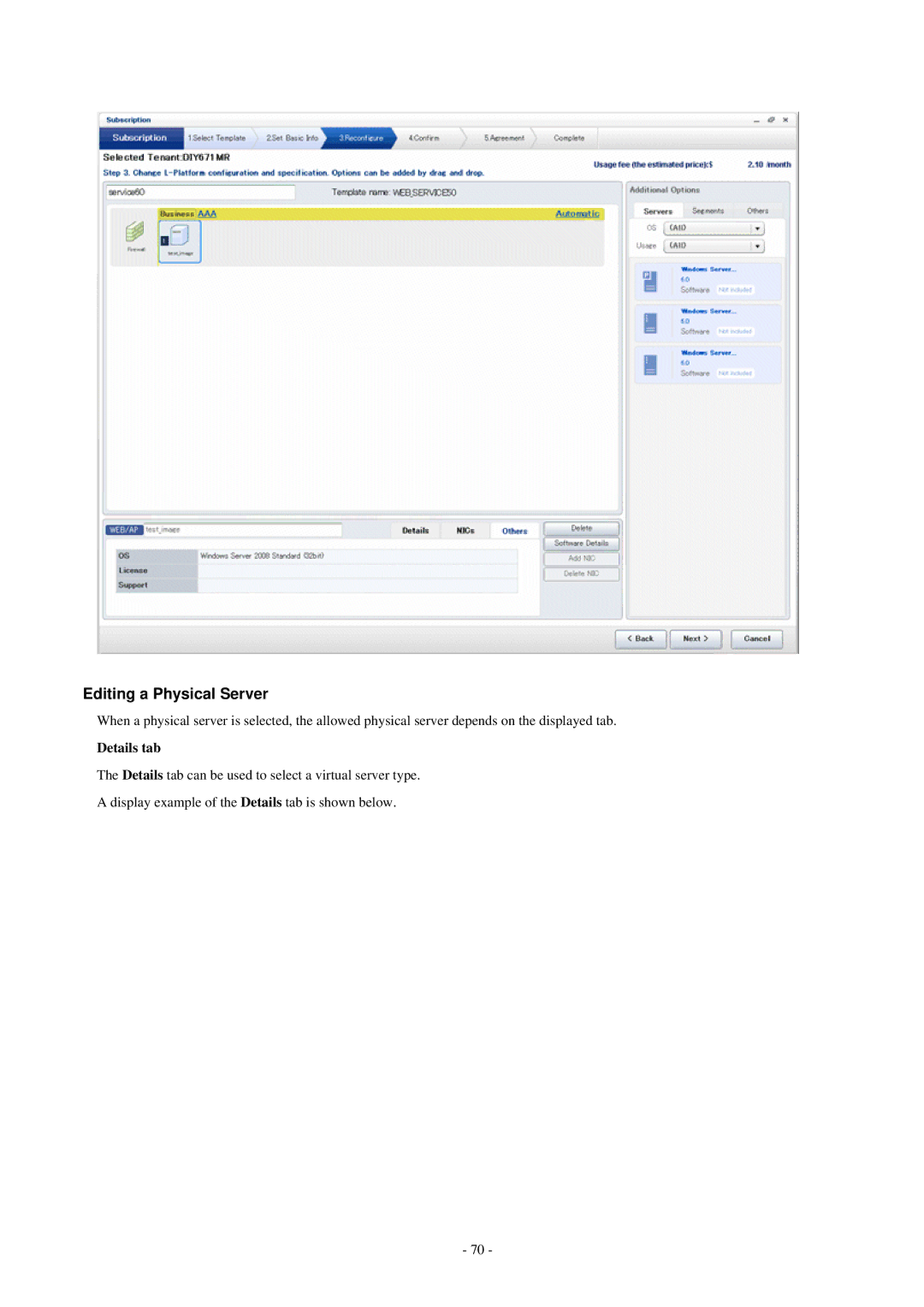 Fujitsu V3.0.0 manual Editing a Physical Server, Details tab 