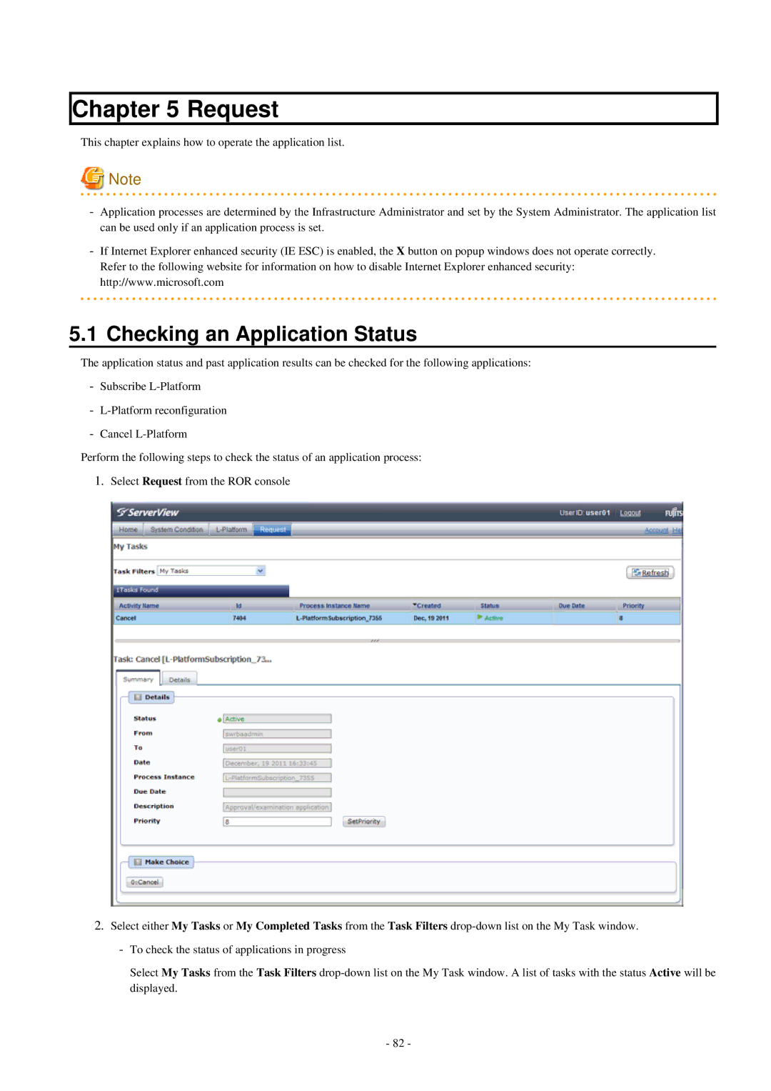 Fujitsu V3.0.0 manual Request, Checking an Application Status 