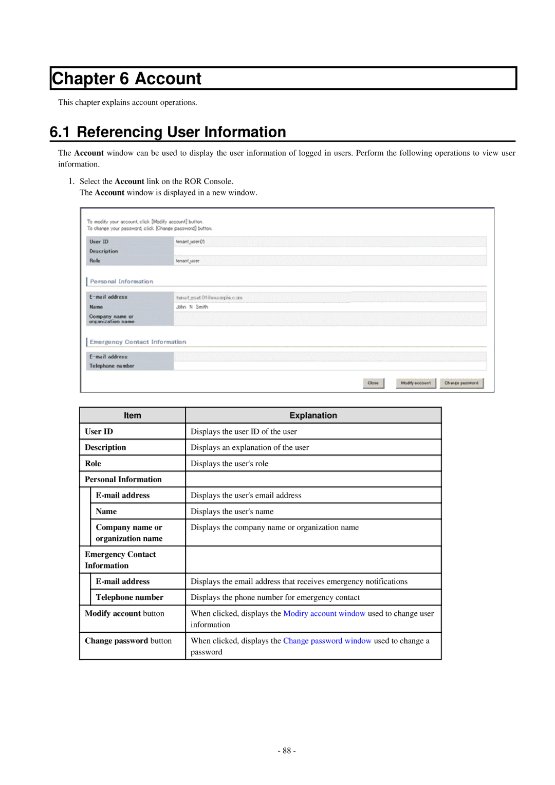 Fujitsu V3.0.0 manual Account, Referencing User Information 