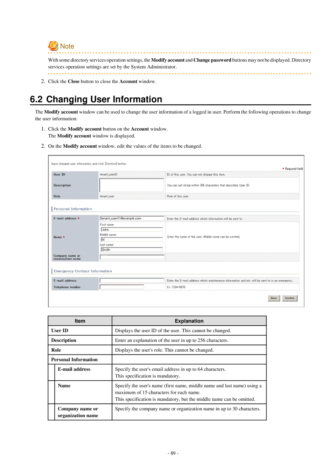 Fujitsu V3.0.0 manual Changing User Information 