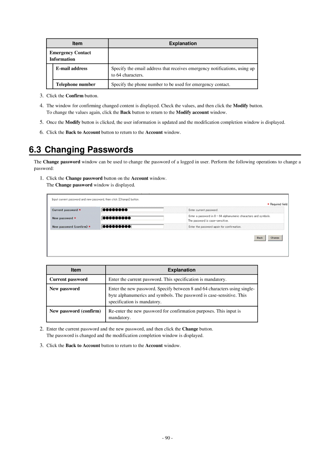 Fujitsu V3.0.0 manual Changing Passwords, Current password, New password confirm 