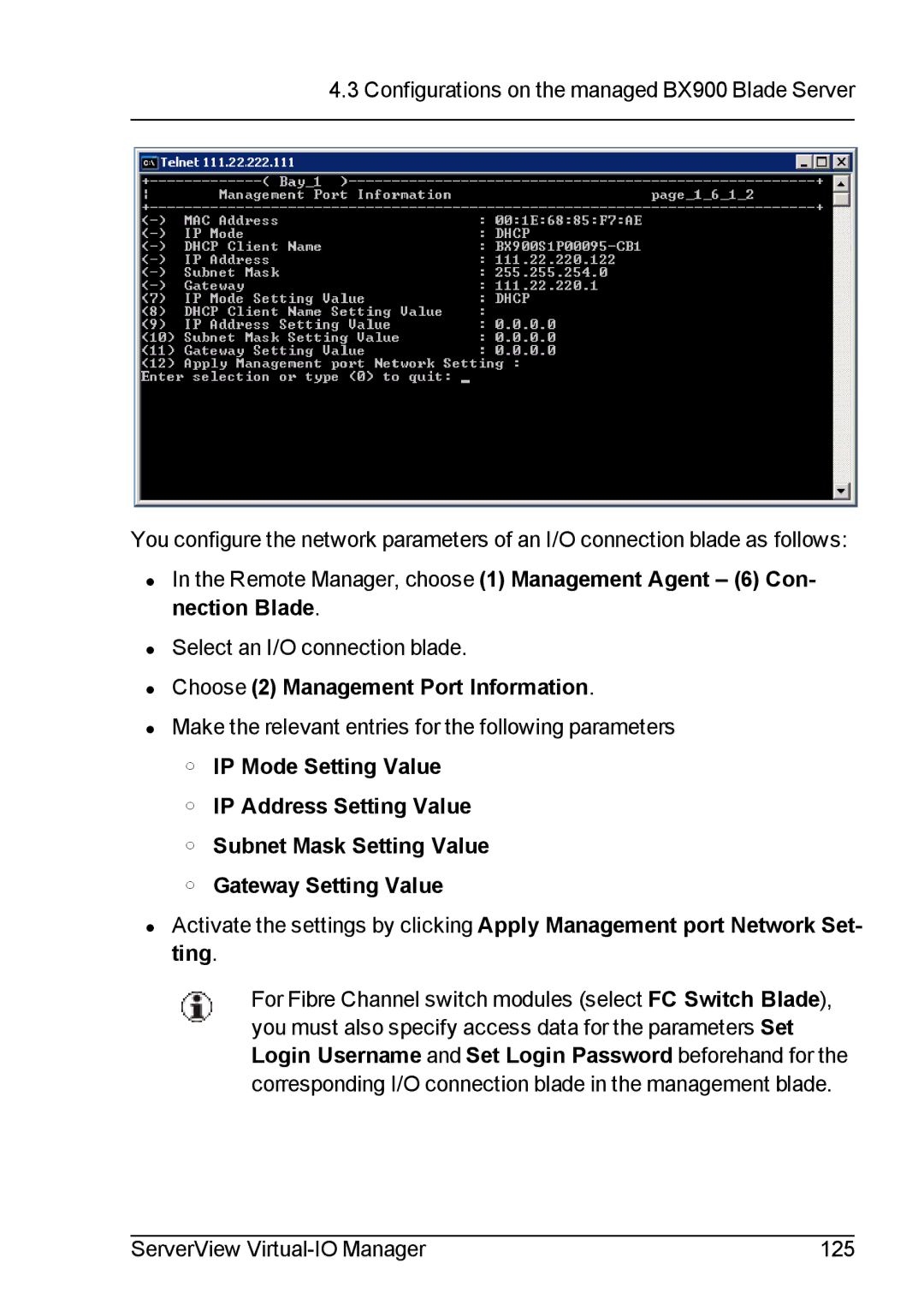 Fujitsu V3.1 manual Choose 2 Management Port Information 