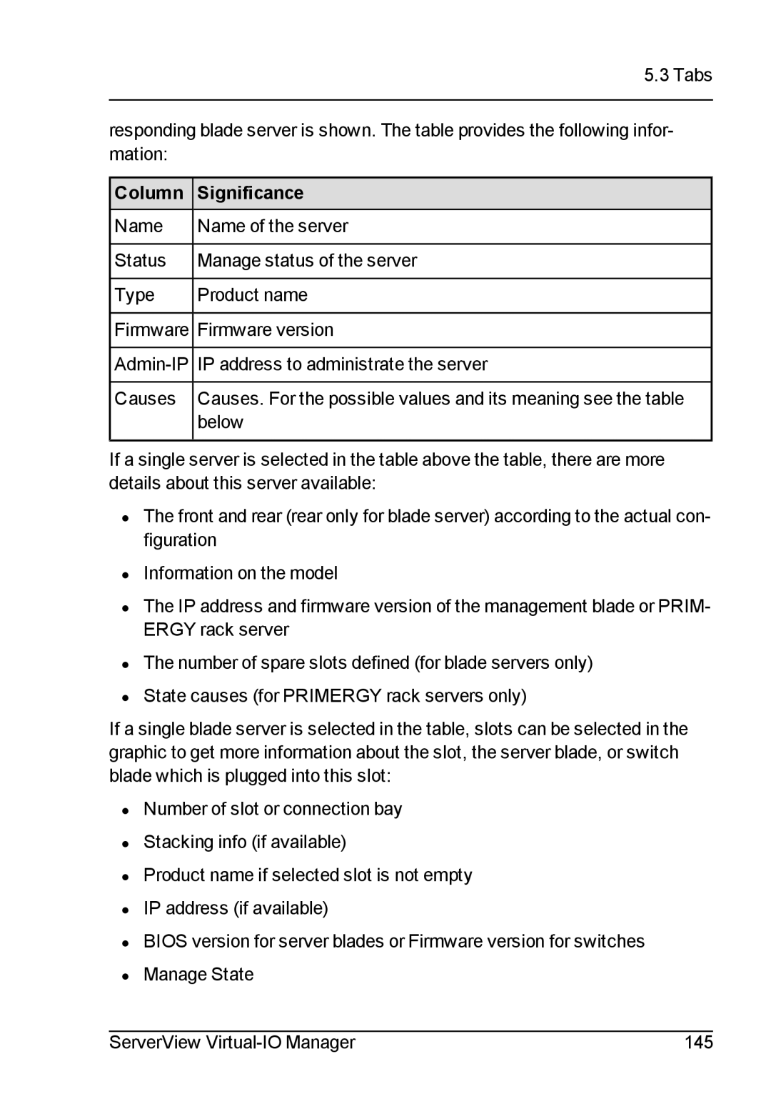 Fujitsu V3.1 manual Column Significance 