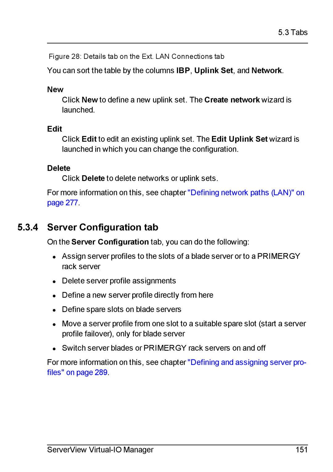 Fujitsu V3.1 manual Server Configuration tab, Details tab on the Ext. LAN Connections tab 