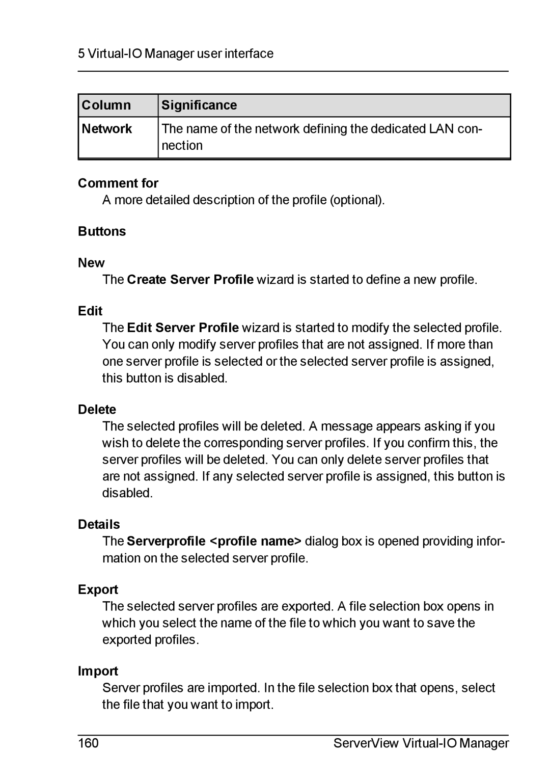 Fujitsu V3.1 manual Comment for, Buttons New, Export, Import 