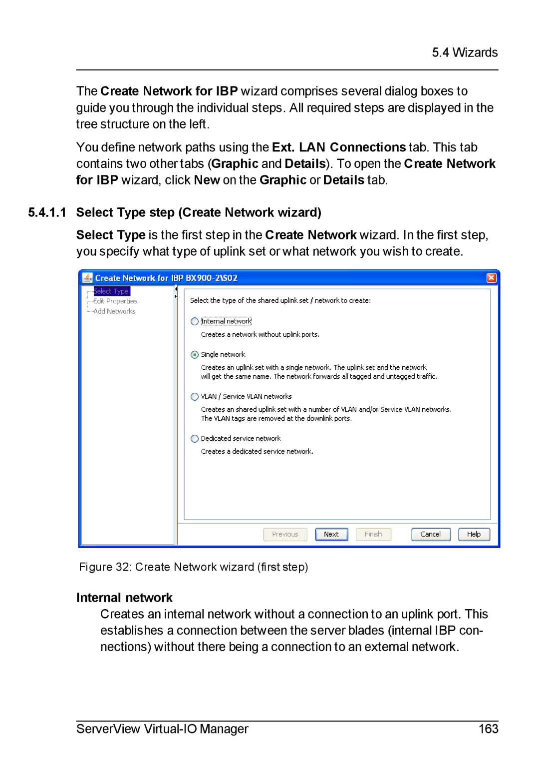 Fujitsu V3.1 manual Select Type step Create Network wizard, Internal network 