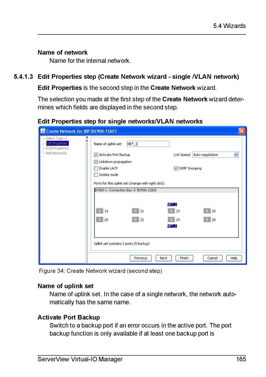 Fujitsu V3.1 manual Name of network, Edit Properties step for single networks/VLAN networks, Name of uplink set 