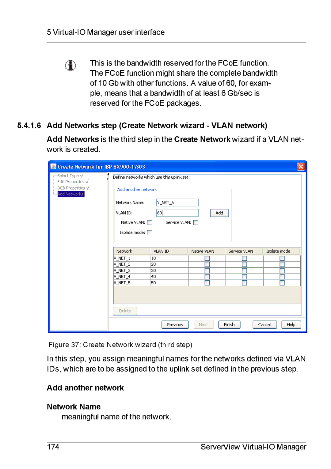 Fujitsu V3.1 manual Add Networks step Create Network wizard Vlan network, Add another network Network Name 