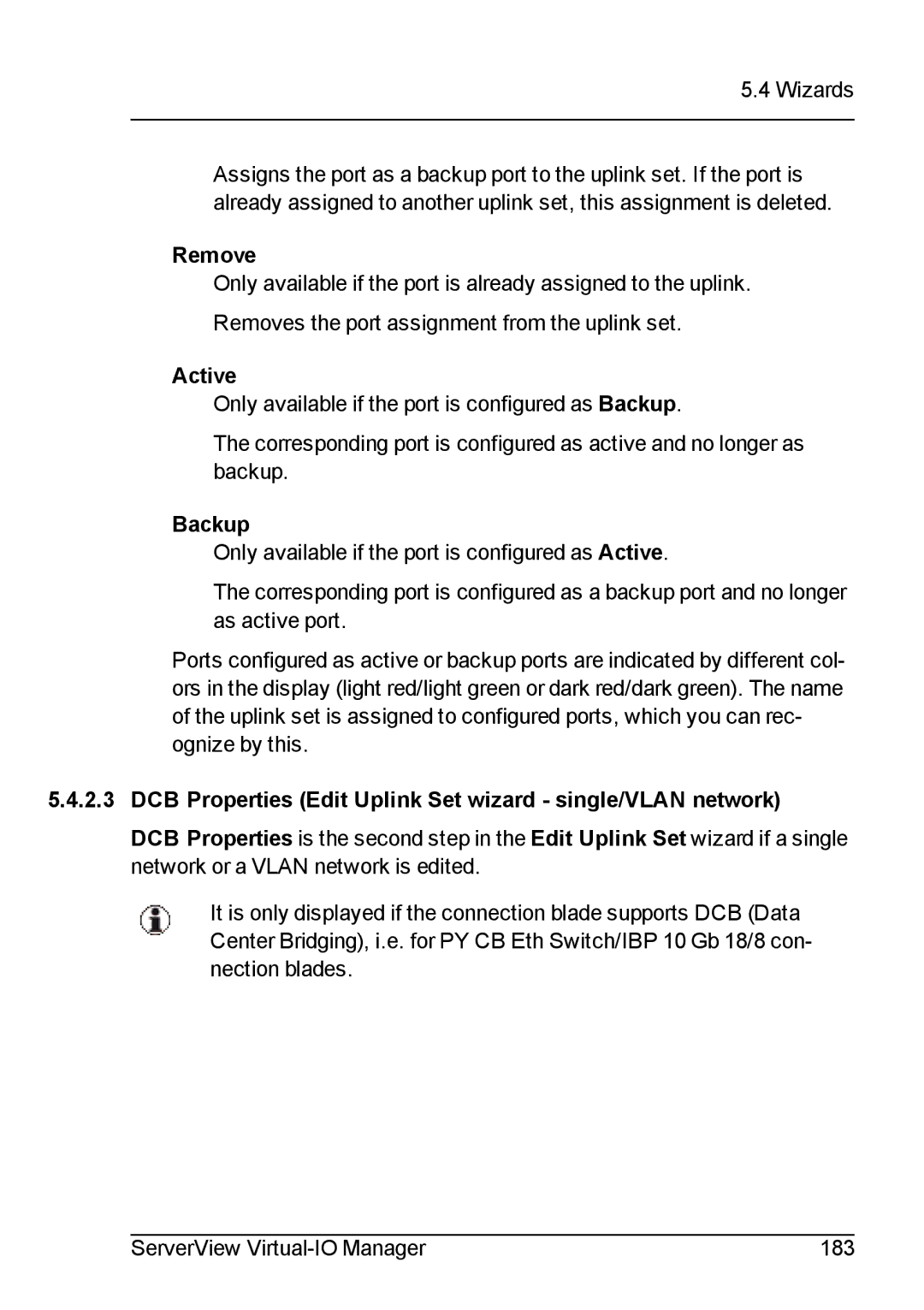 Fujitsu V3.1 manual Remove, DCB Properties Edit Uplink Set wizard single/VLAN network 