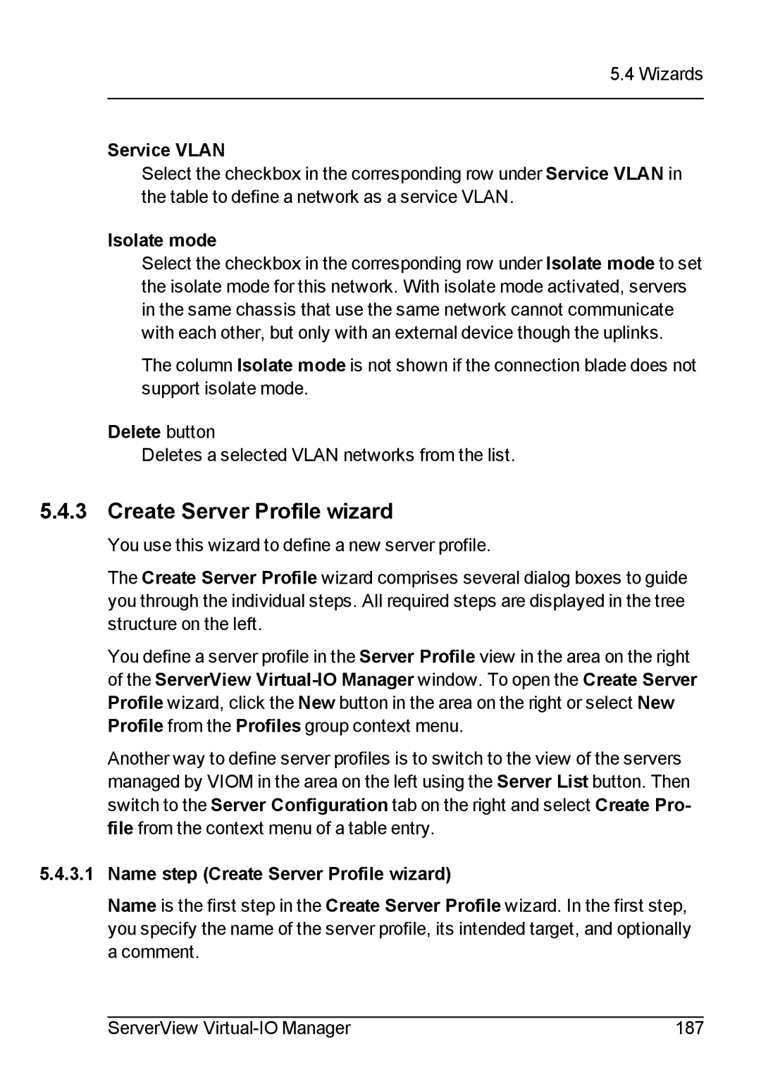 Fujitsu V3.1 manual Delete button, Name step Create Server Profile wizard 