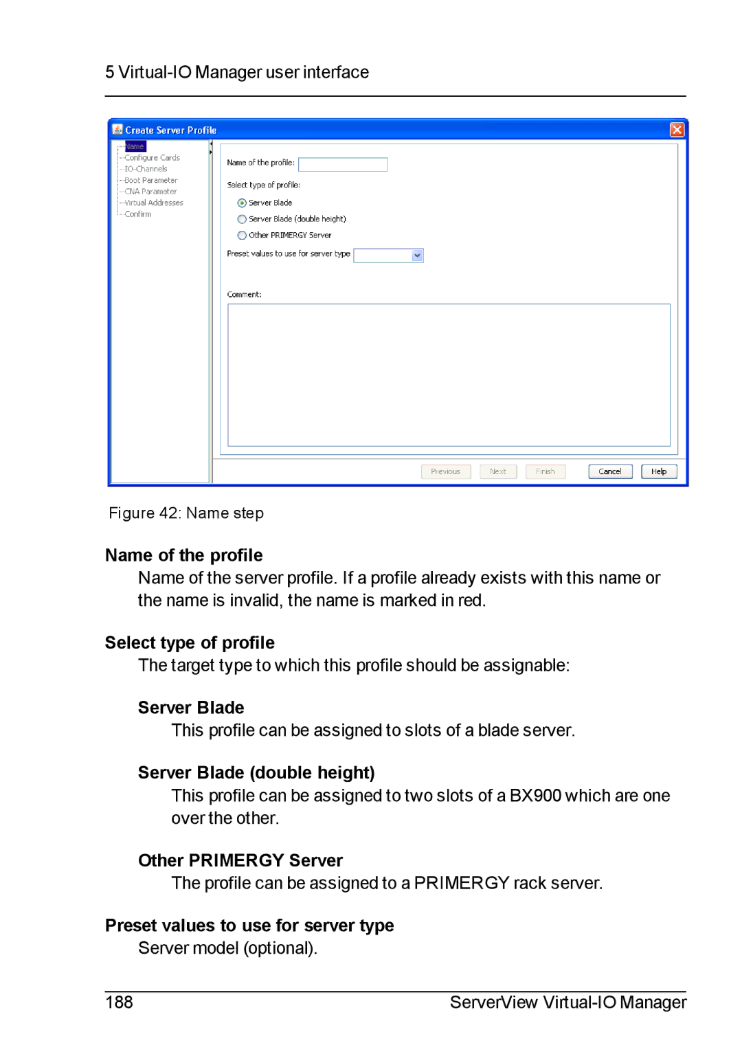 Fujitsu V3.1 manual Name of the profile, Select type of profile, Server Blade double height, Other Primergy Server 