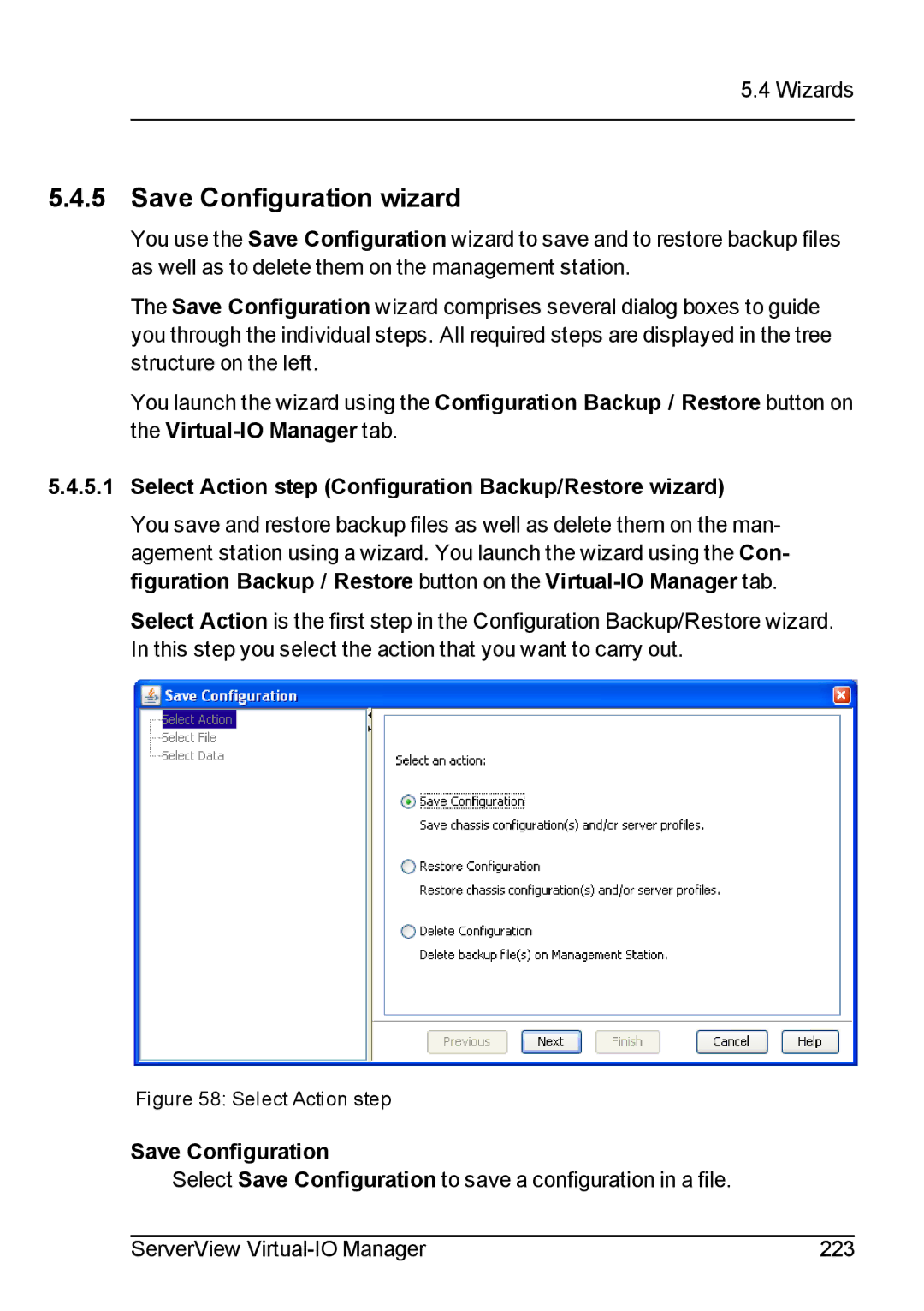 Fujitsu V3.1 manual Save Configuration wizard, Select Action step Configuration Backup/Restore wizard 