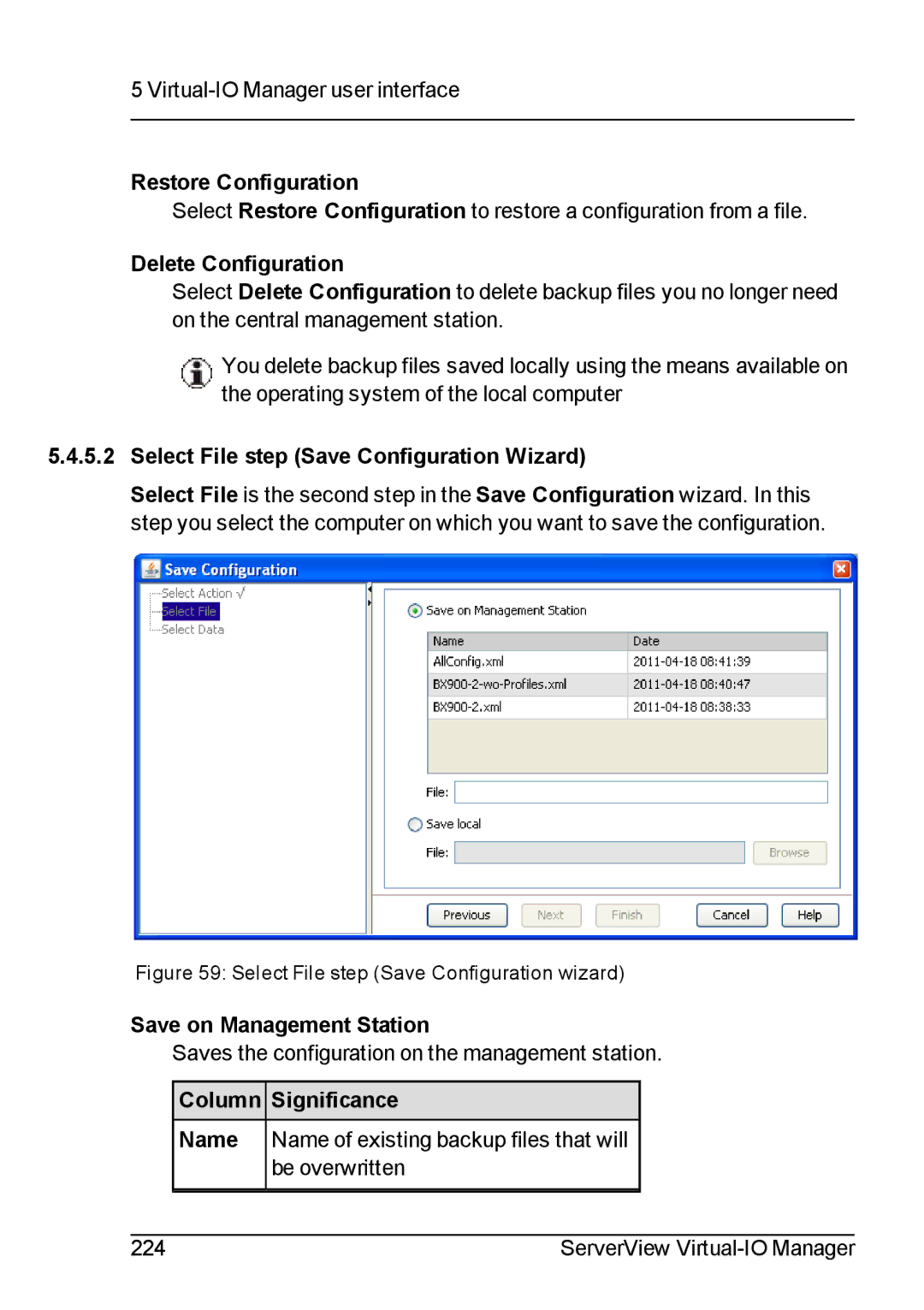 Fujitsu V3.1 manual Restore Configuration, Select File step Save Configuration Wizard, Save on Management Station 