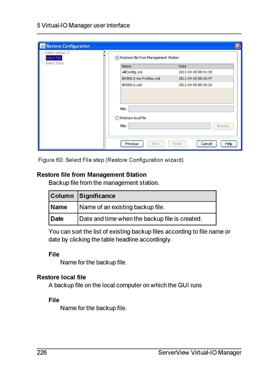 Fujitsu V3.1 manual Restore file from Management Station, Restore local file 