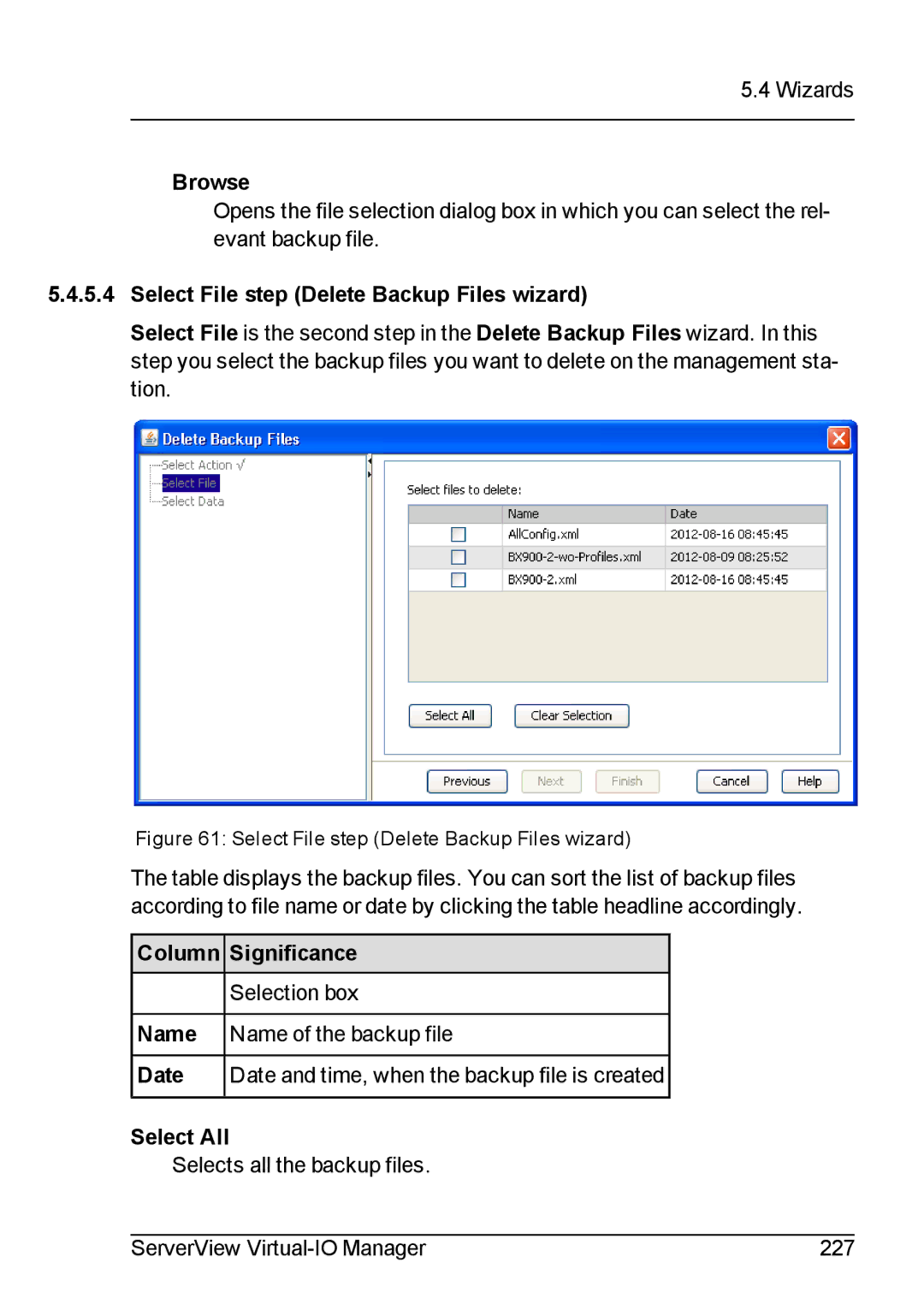 Fujitsu V3.1 manual Select File step Delete Backup Files wizard, Select All 