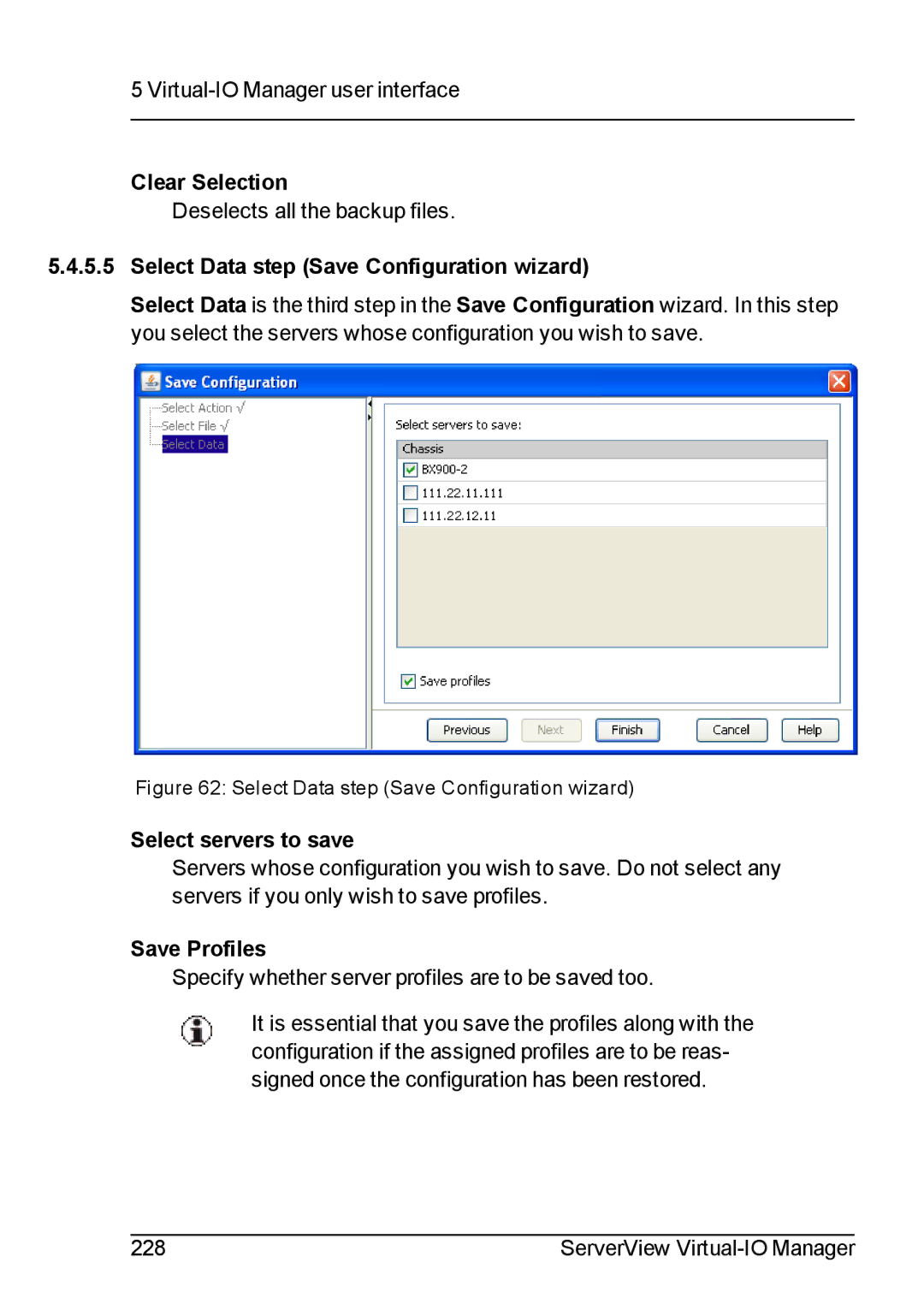 Fujitsu V3.1 manual Clear Selection, Select Data step Save Configuration wizard, Select servers to save, Save Profiles 