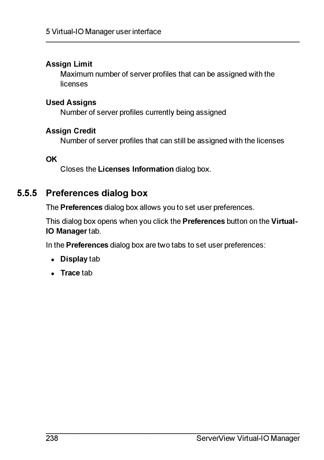 Fujitsu V3.1 manual Preferences dialog box, Assign Limit, Used Assigns, Assign Credit, Display tab Trace tab 