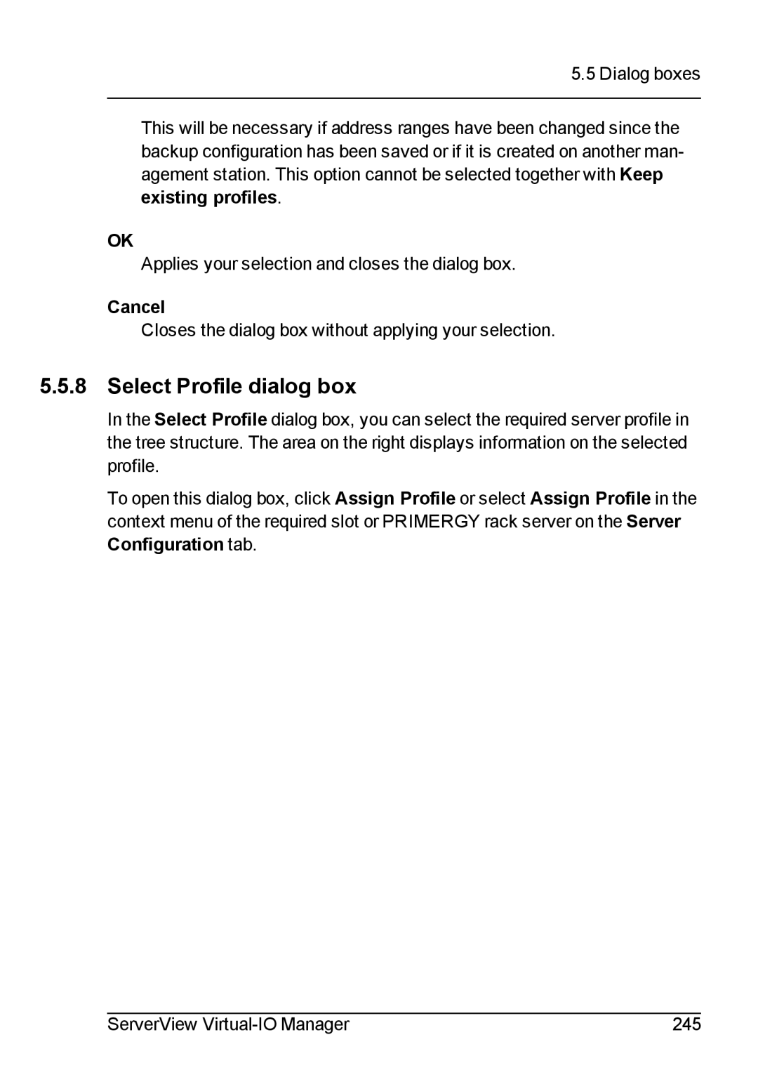 Fujitsu V3.1 manual Select Profile dialog box 