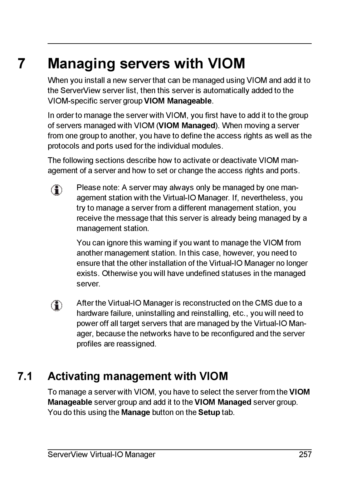 Fujitsu V3.1 manual Managing servers with Viom, Activating management with Viom 