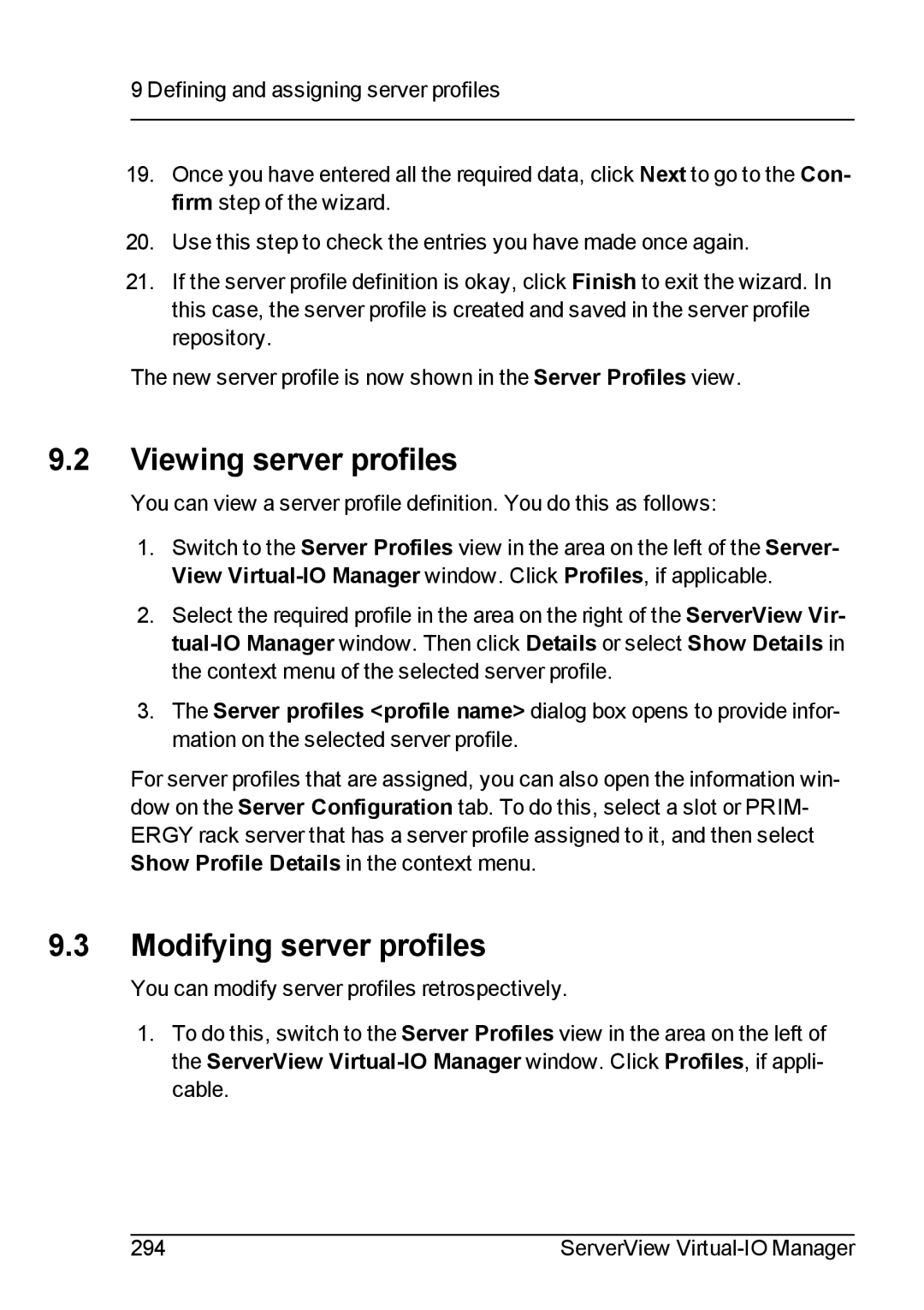 Fujitsu V3.1 manual Viewing server profiles, Modifying server profiles 