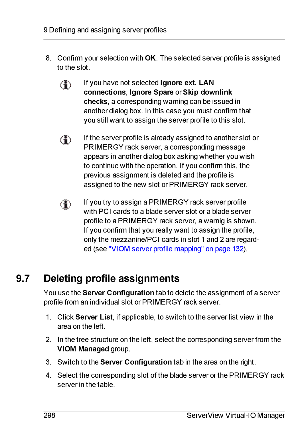 Fujitsu V3.1 manual Deleting profile assignments 