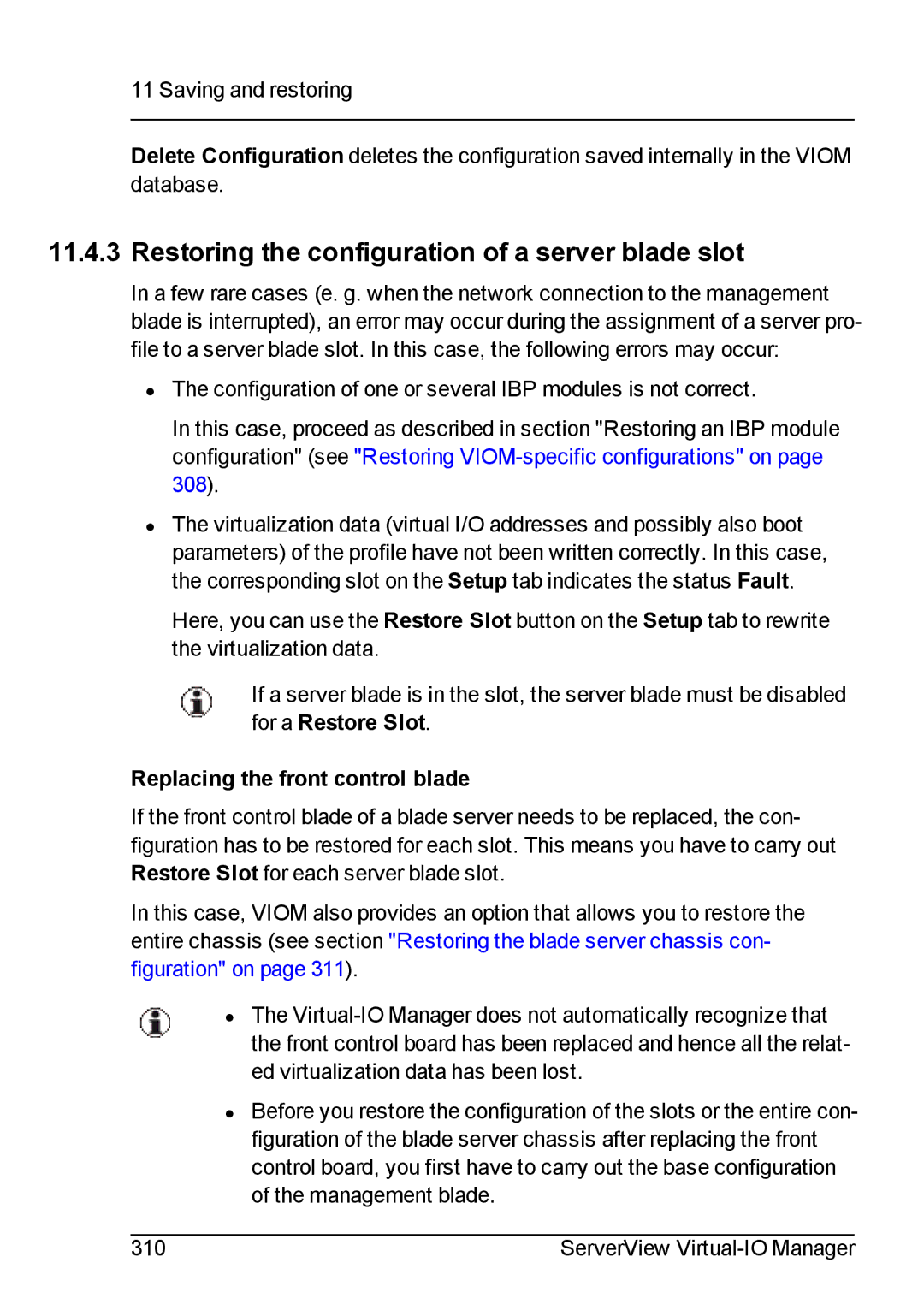 Fujitsu V3.1 manual Restoring the configuration of a server blade slot, Replacing the front control blade 