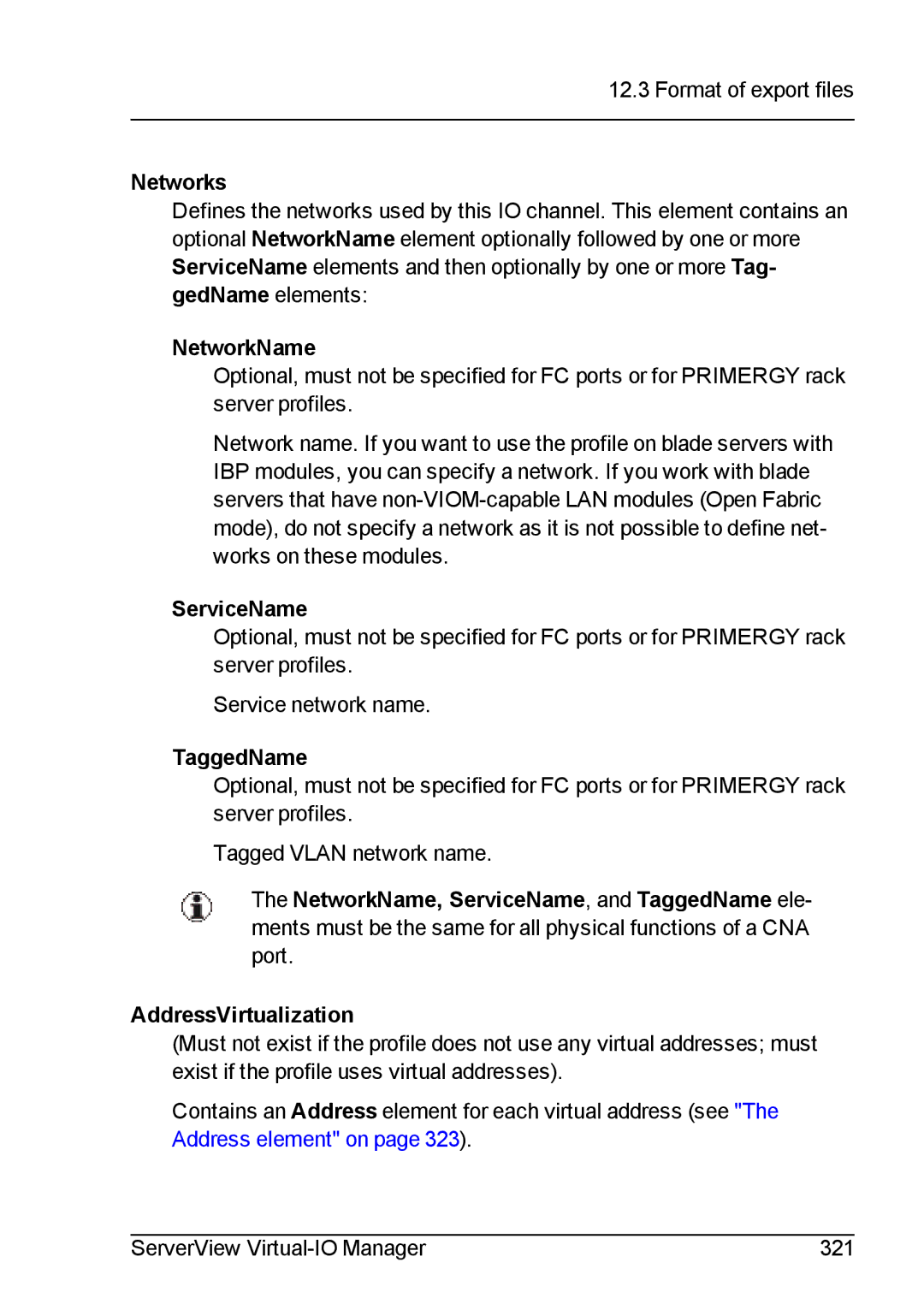 Fujitsu V3.1 manual Networks, NetworkName, ServiceName, TaggedName 