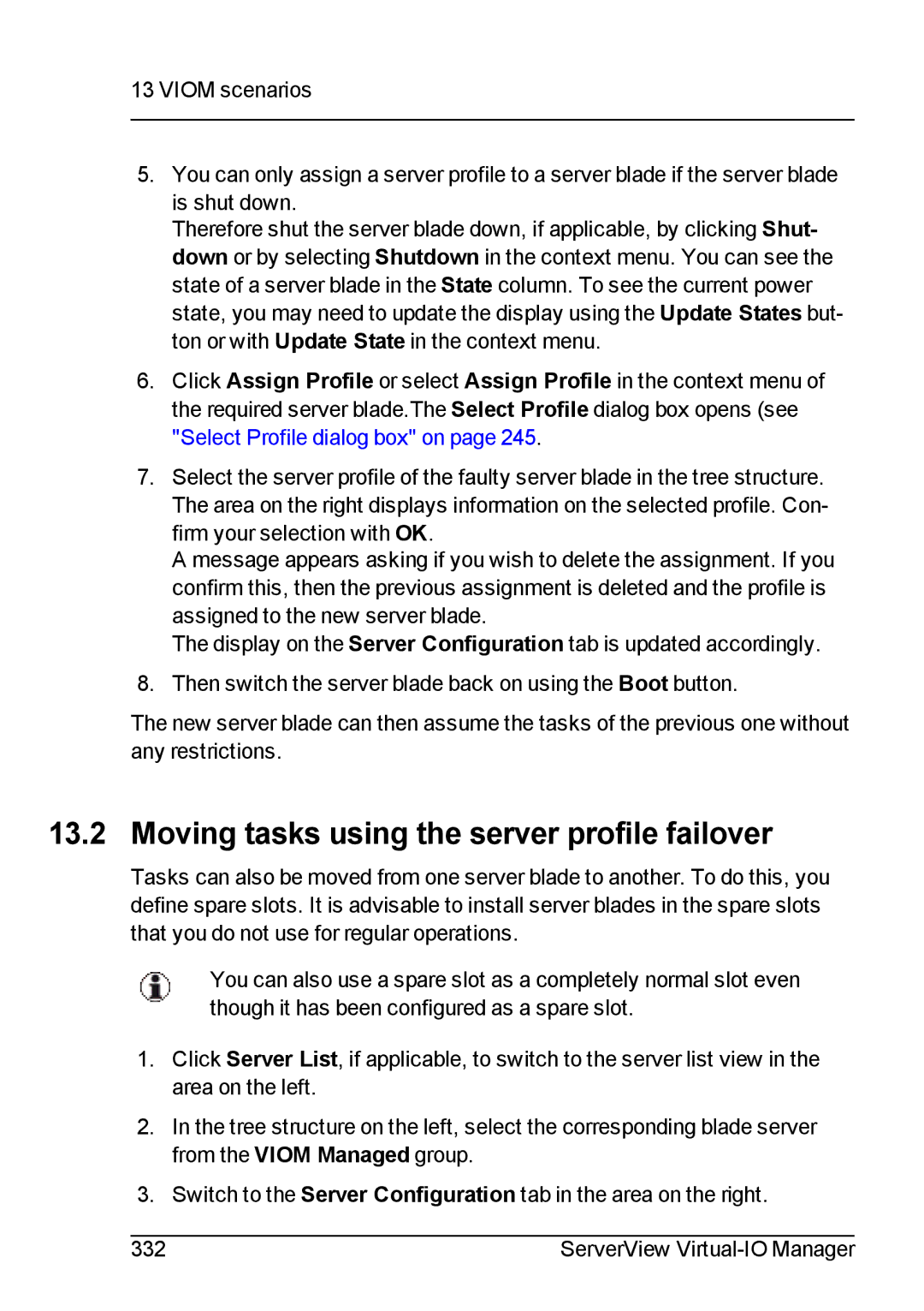 Fujitsu V3.1 manual Moving tasks using the server profile failover 