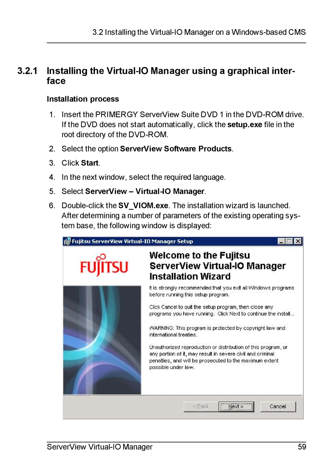 Fujitsu V3.1 Installation process, Select the option ServerView Software Products, Select ServerView Virtual-IO Manager 