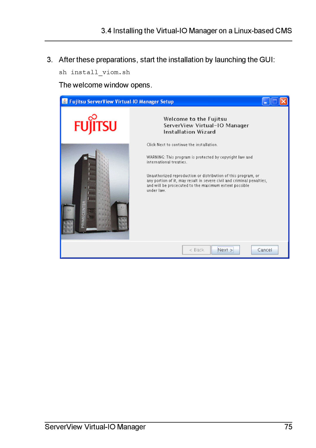 Fujitsu V3.1 manual Welcome window opens ServerView Virtual-IO Manager 