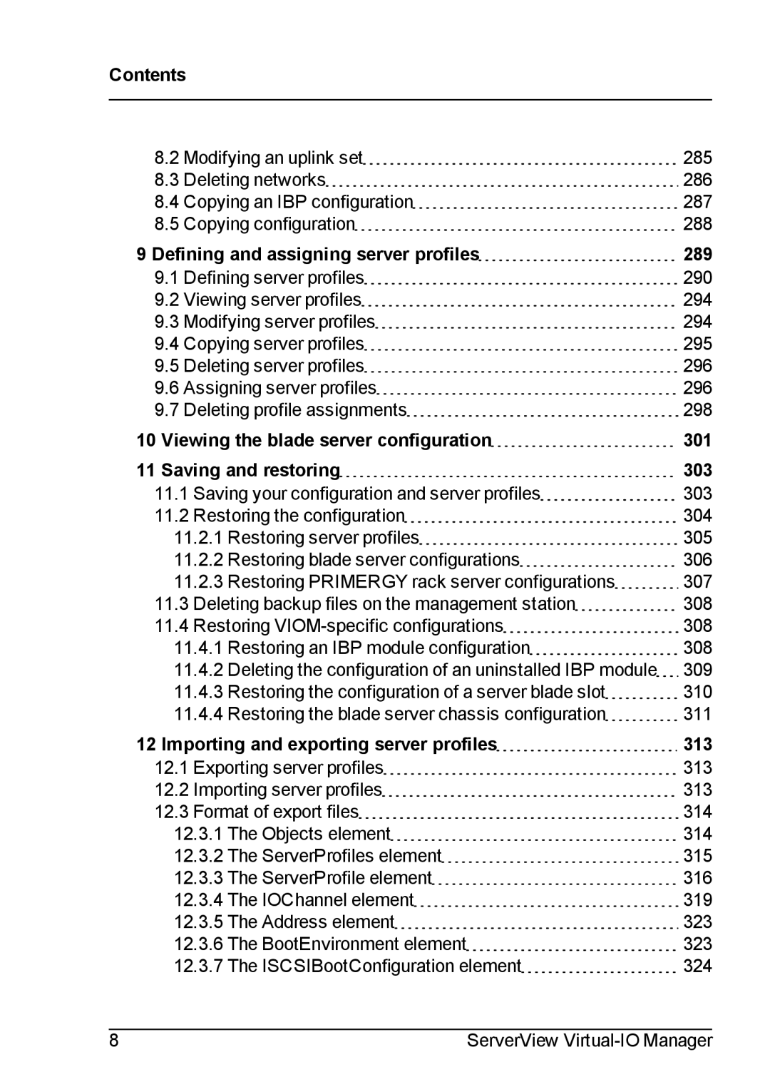 Fujitsu V3.1 manual Defining and assigning server profiles 289, Importing and exporting server profiles 313 