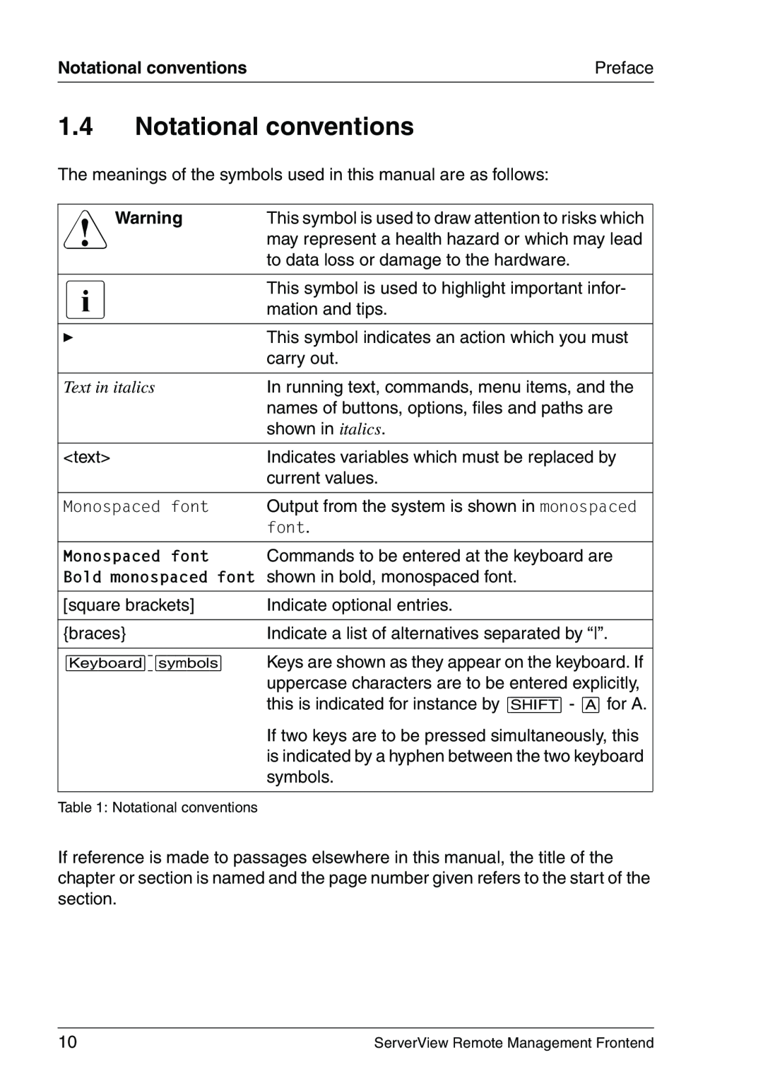 Fujitsu V4.90 manual Notational conventions, VWarning, Text in italics, Preface 