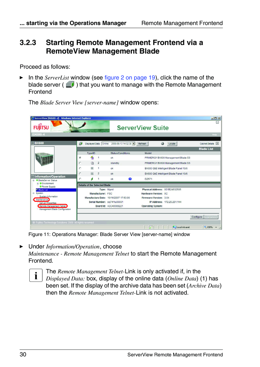 Fujitsu V4.90 manual The Blade Server View server-name window opens, Ê Under Information/Operation, choose 
