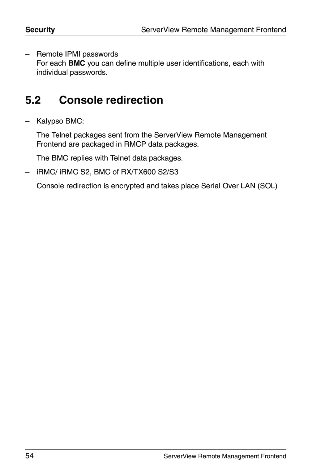 Fujitsu V4.90 manual Console redirection, Security 